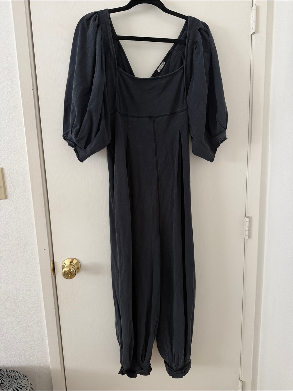 Free People Black Puff-Sleeve Jumpsuit